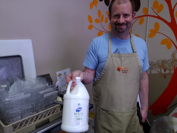 The owner of Kakao shows off his eco-friendly cleaning products